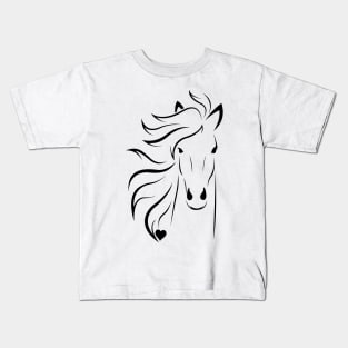 Black design horse and heart Kids T-Shirt